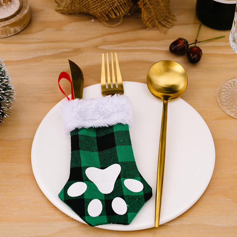 Wholesale Christmas Decoration Supplies Creative Cartoon Cat Claw Fabric Knife and Fork Set